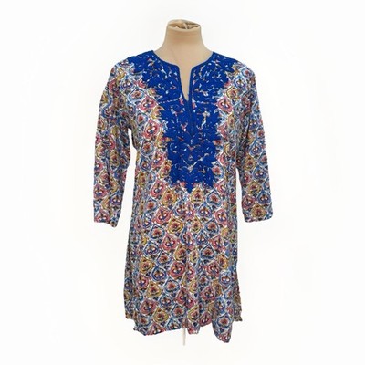Roberta Roller Rabbit Women's Akar Inez Kurta Blue Embroidery Boho Top Sz S