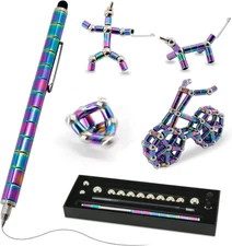 Magnetic Pen with 13 Rings - Decompression Magnet Metal Fidget Pen, Cr...