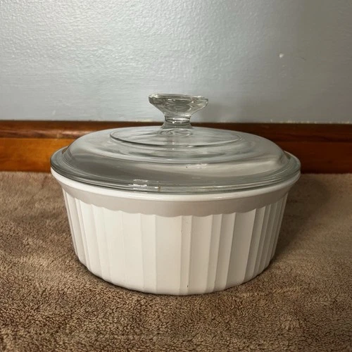 Vtg Corning Ware French White 1.5 Qt Casserole Dish With Glass Pyrex  Lid