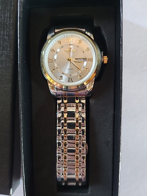 Kingnuos Men's Luxury Silver And Gold Watch With Silver Dial 9 3/4 Inch Band 