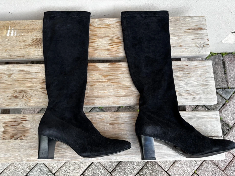 Robert Clergerie Passacy Black Stretch Suede Knee High Boots 8.5B France - Image 4 of 4