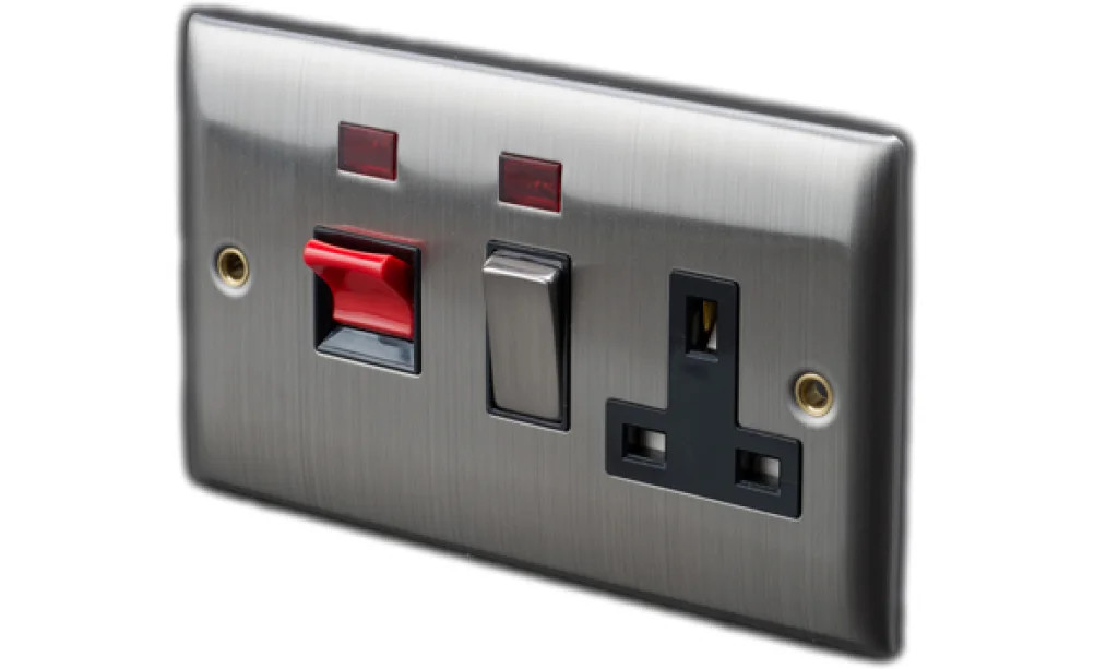 Switch Silver 45A Double Pole With Socket Neon Dencon Accessories 8877BCX