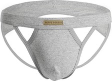 BRAVE PERSON Jock Straps for Mens Thong Underwear Cotton Stretch Large, Gray