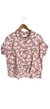 Rachel Zoe 100 %Linen Shirt S Cottage Core White Luxury Whimsy Floral Boxy