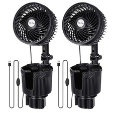 2 Pcs USB Car Fan with Cup Holder 2 in 1 6 Inch Portable Vehicle Cooling Fan ...
