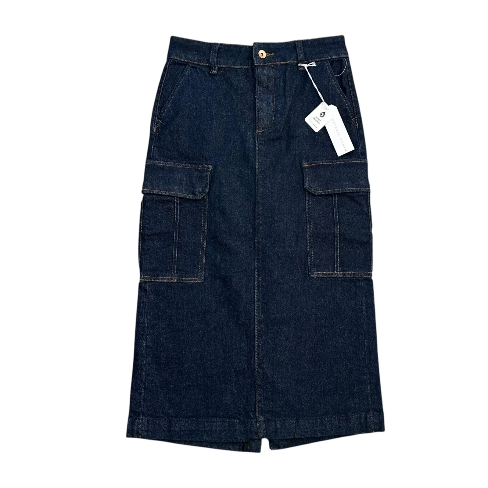 Sanctuary Women's Size 25 (Fits 28) Essential Denim Cargo Blue Midi Skirt NEW