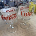 2 Coke Coca Cola Vintage Goblets Thumbprint Design Stem Glass enjoy