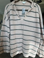 NWT J JILL LS HOODED SWEATER/TUNIC-XS-CHABLIS/CWY STRIPE-MEDIUM WEIGHT-CUTE