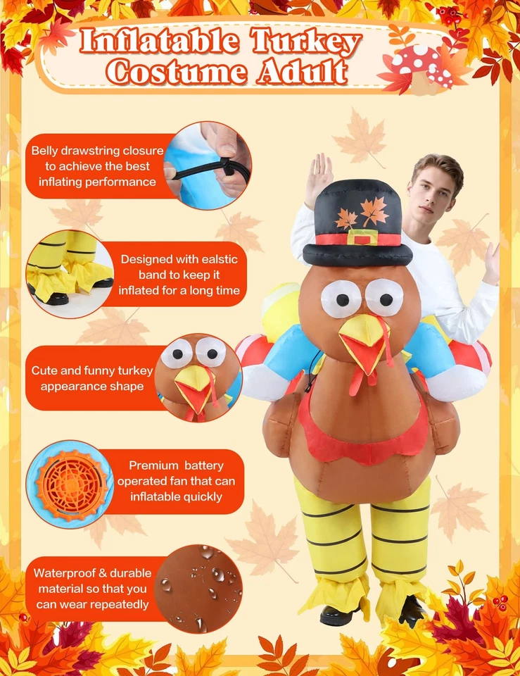 充气土耳其服装成人感恩节爆破服装男式女式滑稽... — 第 4/4 张图片