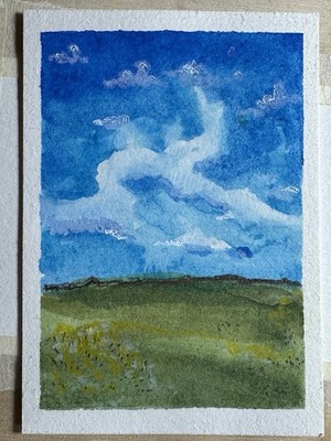 ACEO Watercolor Landscape Sky Nature Art Signed by Artist Original Artwork