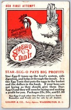 Postal publicitaria de pollo tónico avícola Star-Egg-O 1916, Washington DC