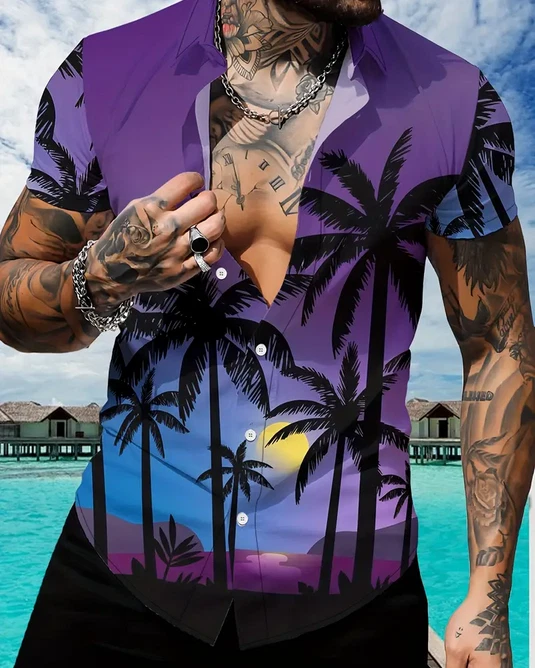 !!! Purple Casual Shirt, Palm Trees Print, Size Small !!!