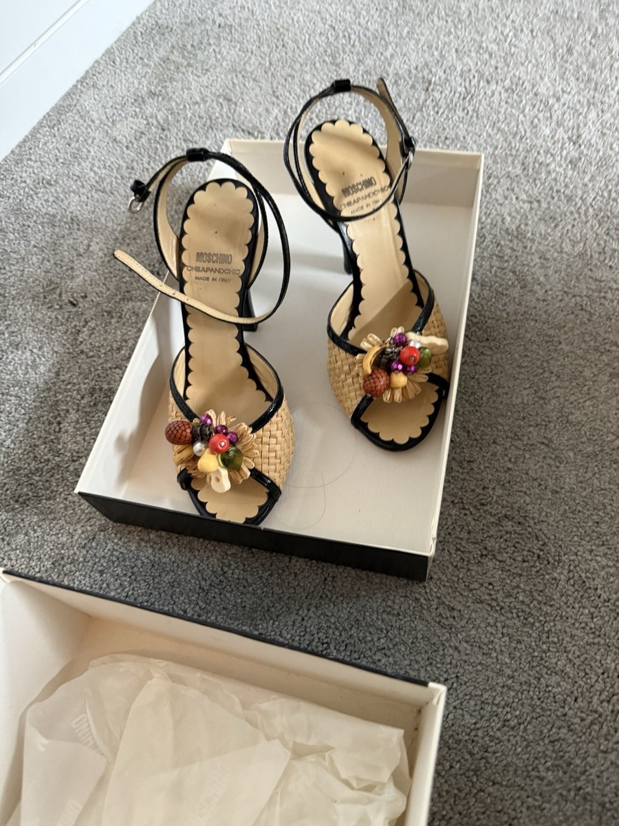 Moschino Cheap & Chic High Heel Fruit Sandal SZ 6 Straw Tan Heel