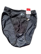 Vintage Olga High Cut Black Shiny Lace Panty Small NWT