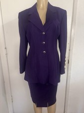 vintage 1990s Escada Margaretha Ley purple wool blazer and skirt suit 42 Wool