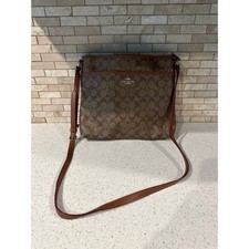 COACH Signature File Bag F34938 Khaki Brown Cross Body Bag