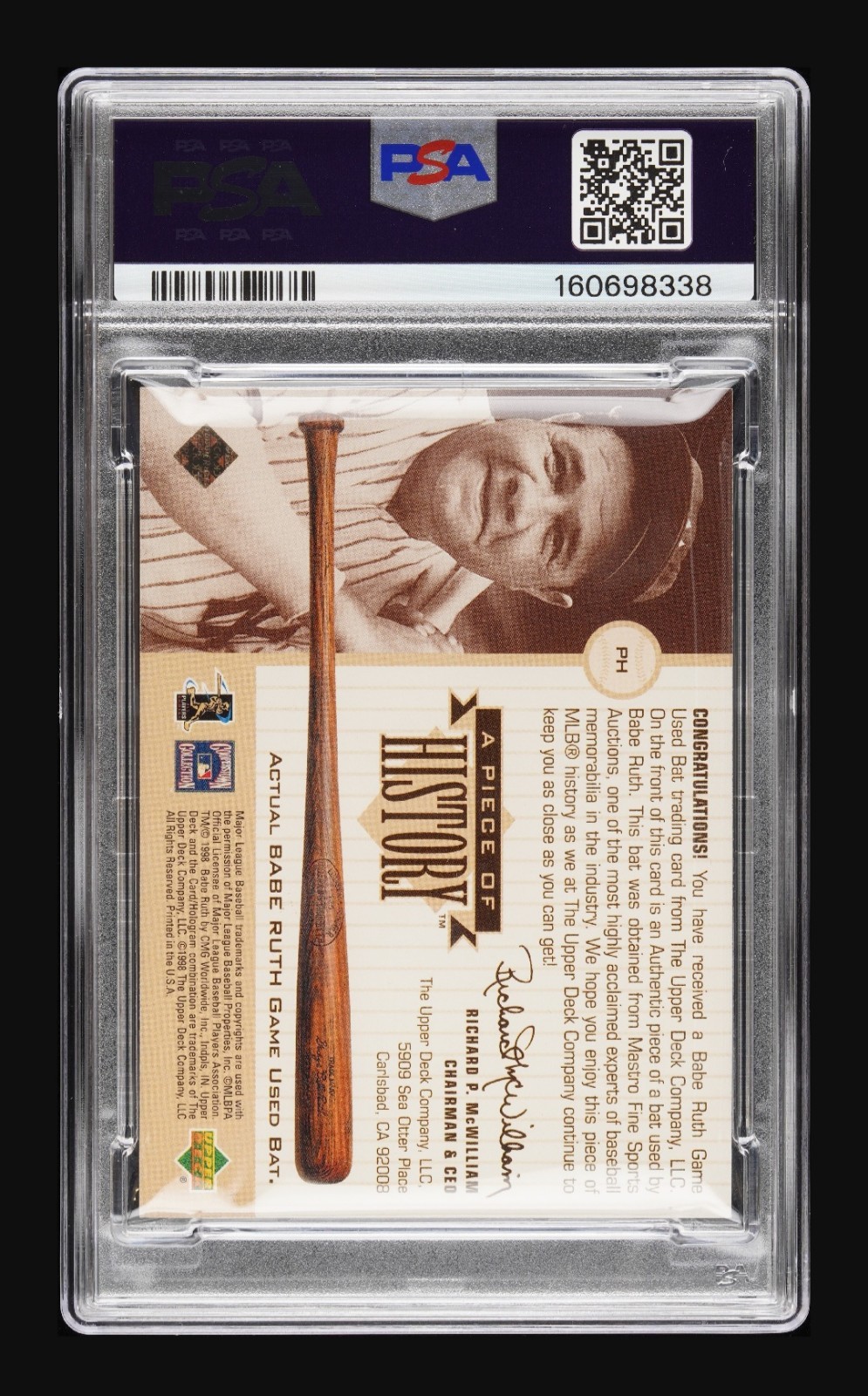 Babe Ruth 1999 Upper Deck A Piece of History 500HR Club Game Used Bat PSA 9 MINT view 2