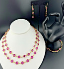Vintage Swarovski Kristall Rosa Einfassung Station Halskette Armband & Ohrring Set
