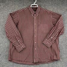 Club Room Shirt Mens 17.5 34/35 Red Plaid Button Down Regular Fit Long Sleeve
