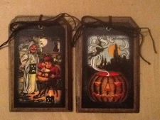 5 WOODEN Halloween Hang Tags,Ornaments,Bowl Fillers, Ornies SET#1 HANDCRAFTED