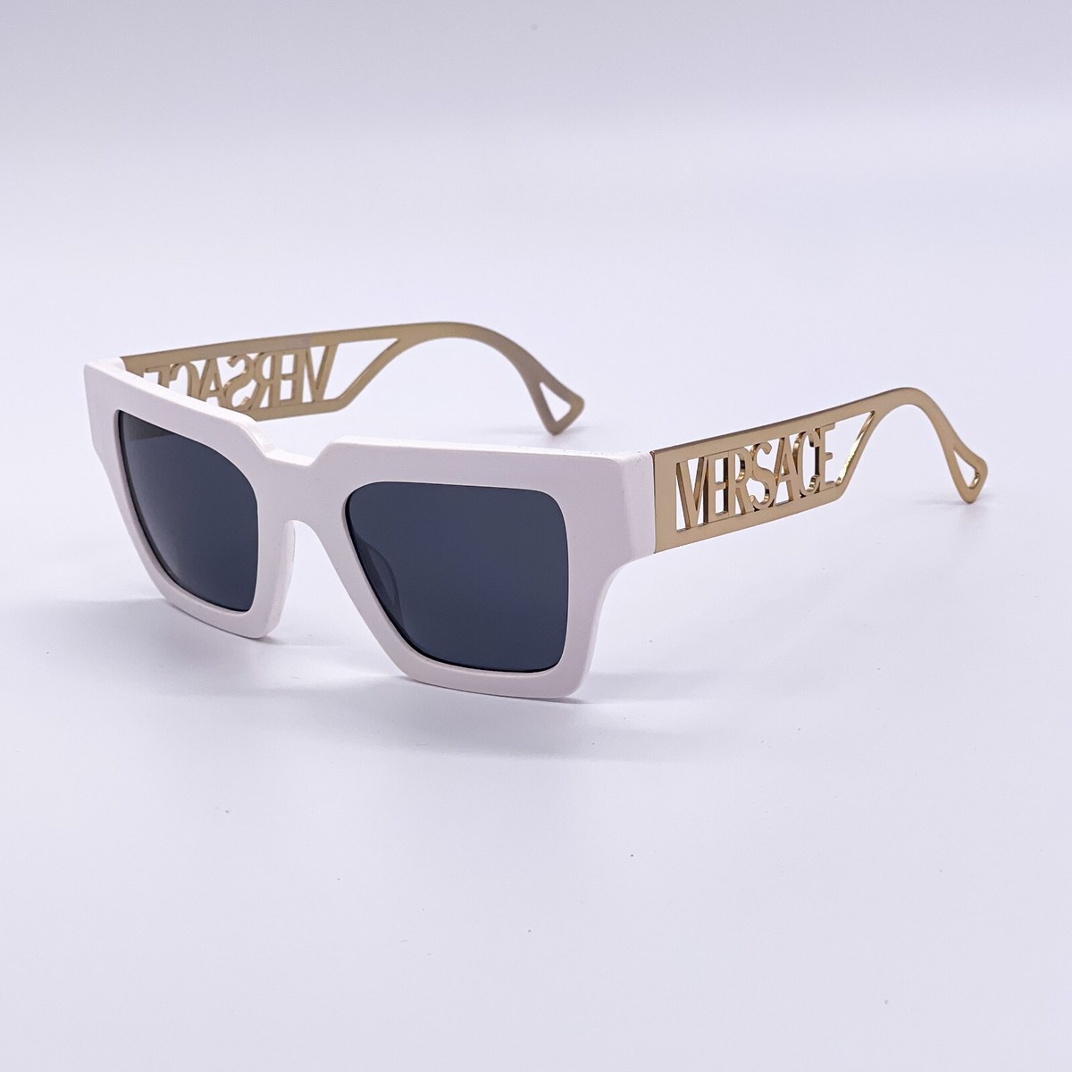 Versace VE4431 401/87 Sunglasses White Gold Logo Dark Grey Square Women Versace Women Sunglasses White Gold Logo Dark Grey Square  main image 3