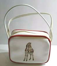Childs Zebra Handbag White Red Vinyl Strap Purse Bag Vintage Retro Fashion
