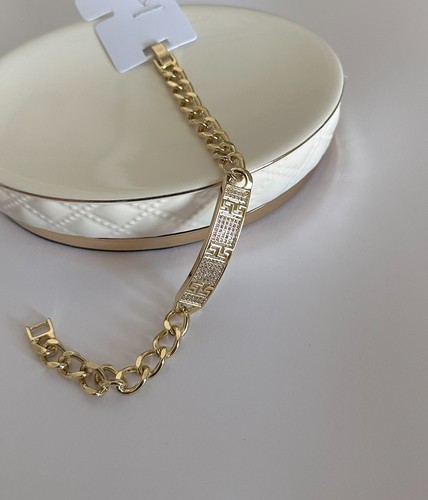Women Bracelet Curb Link 14K Gold Plated Whit Zirconia Oro Laminado