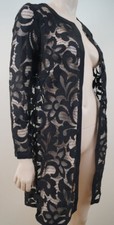 Milly Of New York Black Sheer Lace Long Sleeve Evening Open Coat Blouse Sz:4 Uk8