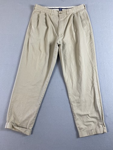 Vtg Polo Ralph Lauren Pants 36x30 Khaki Hammond Chino Pleated Cuffed Tag 38x32 *