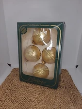 Visions By Holly Ornament Gold  2 5/8" Christmas Tree Glass Ball Set Of 4 / D101