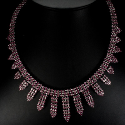 ECHTES EDELSTEIN 405,88CT. Rot Rosa Rubin 925 Silber CLEOPATRA LATZ, COLLIER, TENNIS Halskette