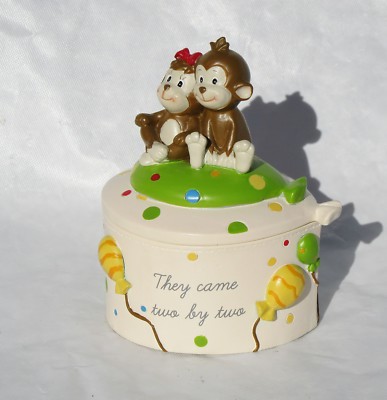NEW BABY'S ROOM BALLOONS & MONKEYS ''THEY CAME 2 BY 2'' TWINS KEEPSAKE TRINKET BOX