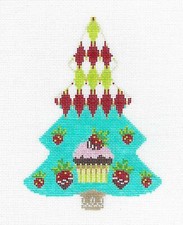 Strawberry Treats Tree Lg. Ornament handpainted Needlepoint Canvas Kelly Clark