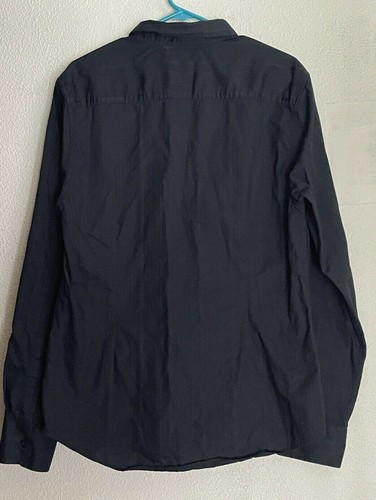 Guess Mens Dress Large Shirt Black Button Up roll-tab sleeves w/ graphic logo - Picture 3 of 6