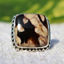 PEANUT WOOD JASPER NATURAL GEMSTONE 925 STERLING SILVER HANDMADE JEWELRY RING