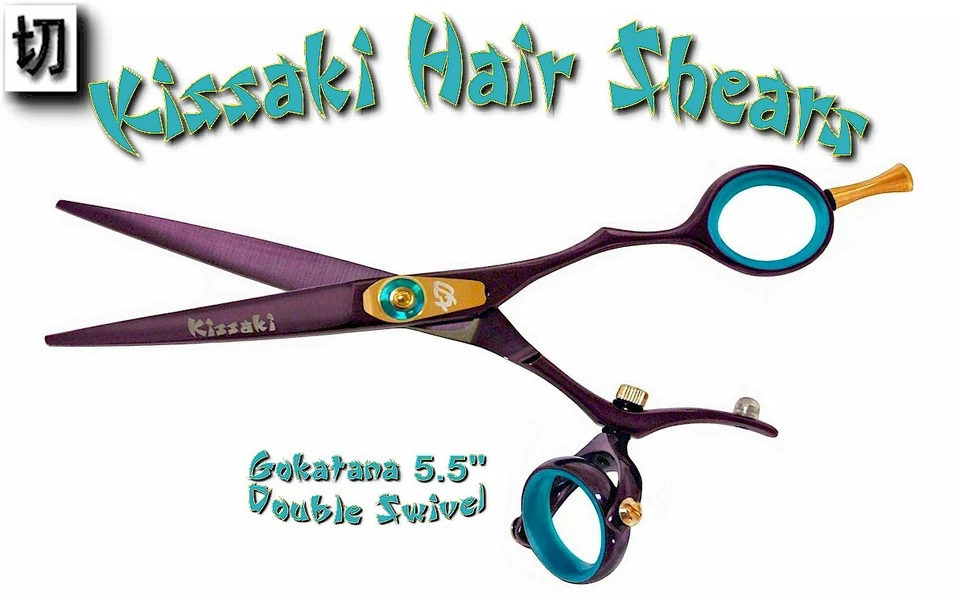 Ножницы для волос Kissaki 5,5 дюйма Gokatana черные вишнево-синие ДВОЙНЫЕ ПОВОРОТНЫЕ - Изображение 3 из 3