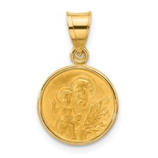 14K Yellow Gold Polished and Satin Solid St Joseph Medal Pendant XR2141