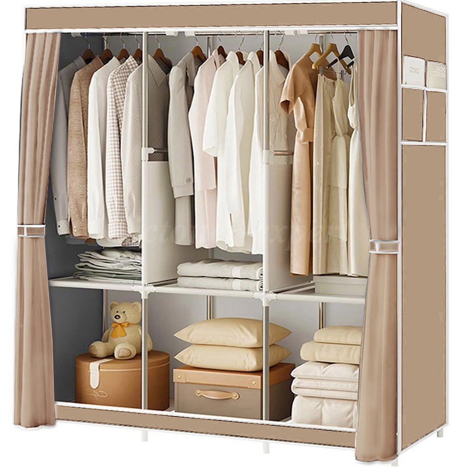 Canvas Wardrobe Portable Wardrobe, Foldable Clothes Closet With Hanging Rail, Fabric Wardrobe for Bedroom, Living Room,C-125x45x170cm 15 LARGE FABRIC CANVAS WARDROBE WITH HANGING RAIL SHELVING CLOTHES STORAGE CUPBOARD