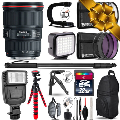 Canon 16-35mm IS USM -Video Kit + Slave Flash + Monopad - 32GB Accessory Bundle