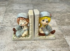 Vintage 1970's Hand painted Ceramic Country Boy  Girl Children's Bookends