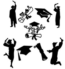 9 GRADUATE, GRADUATION, GIRL/ BOY IN CAP, GOWN, DIPLOMA SILHOUETTE DIE CUT/ CUTS