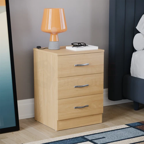SALE 3 Drawer Bedside Chest Cabinet Runners Metal Handles Bedroom Furniture Pine deal from eBay