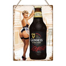 GUINNESS EXTRA STOUT Pin Up Girl Vintage Retro Metal Wall Sign Man Cave Pub Bar