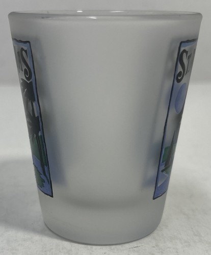 St. Thomas Frosted Shot Glass - 2 1/4" Tall - Palm Trees, Island, Sail Boat, Sun - Imagen 2 de 6