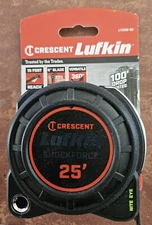 Crescent Lufkin 1-3/16" x 25' Shockforce NiteEye G1 Dual Sided Tape Measure  NEW
