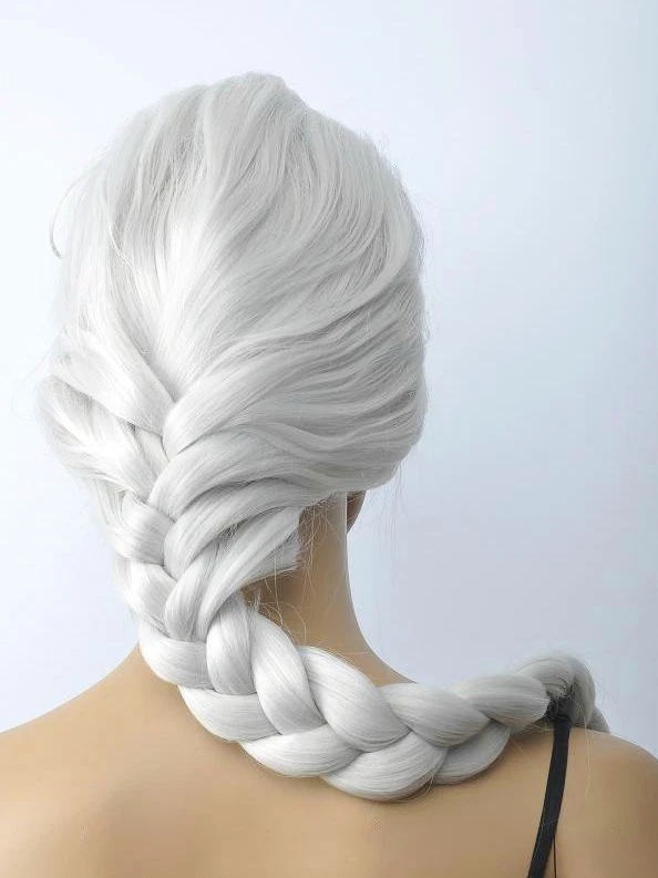 Venta caliente Pelucas de pelo blancas largas rectas cola de caballo mujeres dama niña Foto 4 de 4