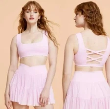 NWT Blogilates sz XS Lilac Snow Pink Crosscross Tank Bra Active Strappy back hh2