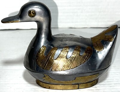 VTG Pewter Brass Duck Trinket 2 Pc Storage Stash Box Decorative Figure Figurine
