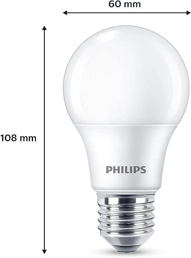 Philips 8W E27 LED Frosted Bulb Warm White 2700K 806lm Non-Dim 4 Pack Energy Sav - Image 2 of 4
