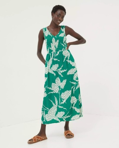 FAT FACE Aria Textured Leaves Green Midi Dress.Size UK 12/14 .RRP £69. *perfect* - Picture 2 of 22